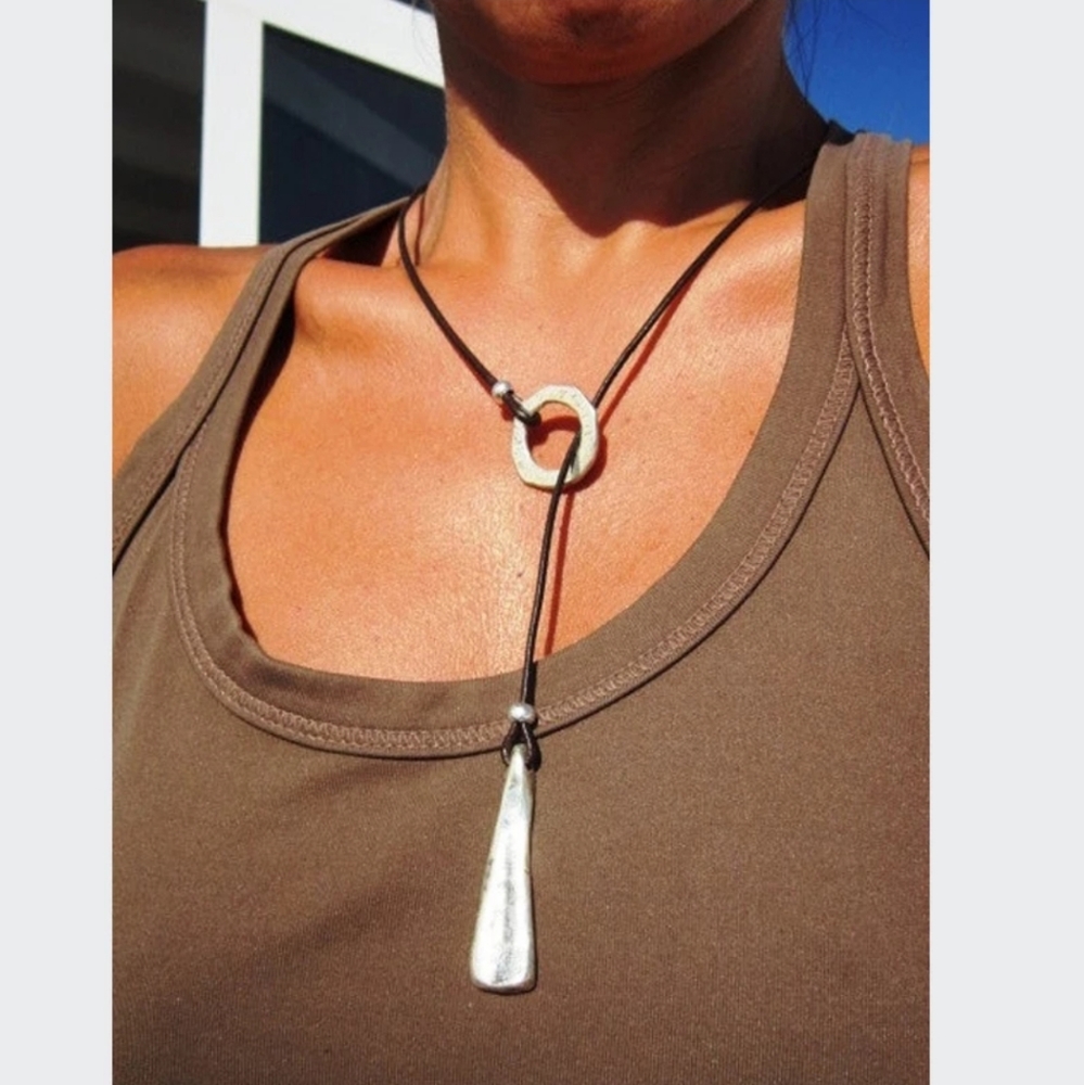Western Long Choker Necklace Hammered Green